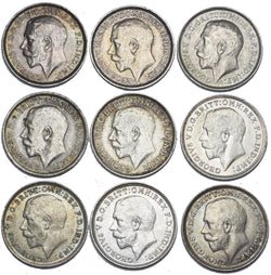 1911 - 1919 Better Grade Threepences Lot (9 Coins) - George V British Silver