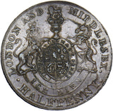 1790s London Prince of Wales 18th Century Halfpenny Token - Middlesex D&H 953a