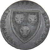 1793 Shrewsbury (Shield/Woolpack) 18th C. Halfpenny Token - Shropshire D&H 22