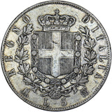 1872 Italy 5 Lire - Silver Coin - Nice