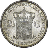1937 Netherlands 2 1/2 Gulden - Silver Coin - Superb