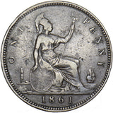 1861 Penny (F24 4+F, Missing Leaf - Ext.Rare) - Victoria British Bronze Coin