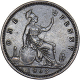 1863 Penny - Victoria British Bronze Coin - Nice