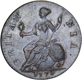 1770 Halfpenny - George III British Copper Coin - Very Nice