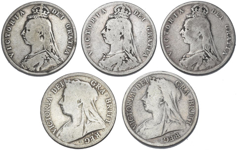 1887 - 1896 Halfcrowns Lot (5 Coins) - Victoria British Silver Coins