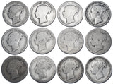 1865 - 1885 Shillings Lot (12 Coins) - Victoria British Silver Coins