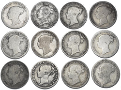 1864 - 1883 Sixpences Lot (12 Coins) - Victoria British Silver Coins
