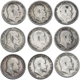 1902 - 1910 Threepences Lot (9 Coins) - Edward VII British Silver Coins