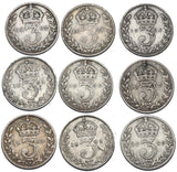 1902 - 1910 Threepences Lot (9 Coins) - Edward VII British Silver Coins