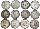 1920 - 1936 Threepences Lot (12 Coins) - British Silver Coins High Grades
