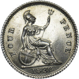 1836 Groat (Fourpence) - William IV British Silver Coin - Very Nice