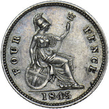 1845 Groat (Fourpence) - Victoria British Silver Coin - Nice