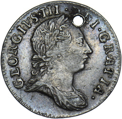 1762 Threepence (holed) - George III British Silver Coin