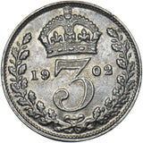 1902 Threepence - Edward VII British Silver Coin - Very Nice