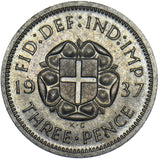 1937 Proof Threepence - George VI British Silver Coin - Superb