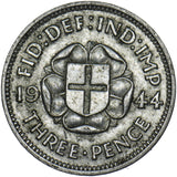 1944 Threepence - George VI British Silver Coin - Nice
