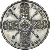 1914 Florin - George V British Silver Coin - Very Nice