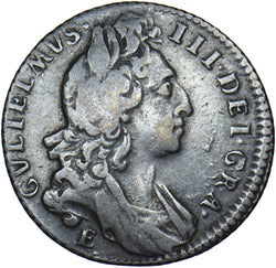 1696 E Sixpence (Exeter Mint) - William III British Silver Coin - Nice