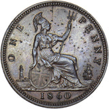 1860 Penny (F10 2+D) - Victoria British Bronze Coin - Very Nice