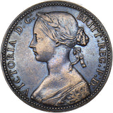 1860 Penny (Beaded Border, F6, 1+B) - Victoria British Bronze Coin - Nice