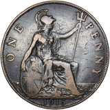 1915 Penny (Recessed Ear) - George V British Bronze Coin