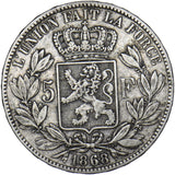 1868 Belgium 5 Francs - Leopold II Silver Coin
