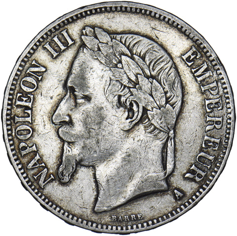 1868 A (Paris) France 5 Francs - Napoleon III Silver Coin