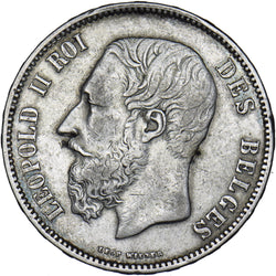 1873 Belgium 5 Francs - Leopold II Silver Coin