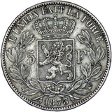 1873 Belgium 5 Francs - Leopold II Silver Coin