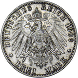 1909 F Germany Württemberg 3 Mark - Silver Coin