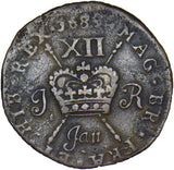 1689 (January) Ireland Gunmoney Shilling - James II Copper/Brass Coin
