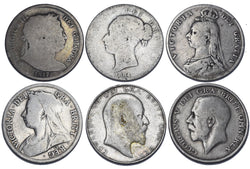 1817 - 1915 Halfcrowns Lot (6 Coins) - British Silver Coins - All Different