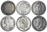 1817 - 1915 Halfcrowns Lot (6 Coins) - British Silver Coins - All Different
