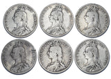 1887 - 1892 Halfcrowns Lot (6 Coins) - Victoria British Silver Coins - Date Run