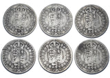1887 - 1892 Halfcrowns Lot (6 Coins) - Victoria British Silver Coins - Date Run