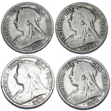 1893 - 1896 Halfcrowns Lot (4 Coins) - Victoria British Silver Coins - Date Run