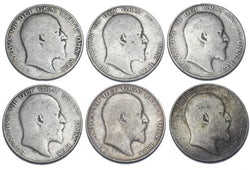 1902 - 1910 Halfcrowns Lot (6 Coins) - British Silver Coins - All Different