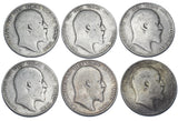 1902 - 1910 Halfcrowns Lot (6 Coins) - British Silver Coins - All Different