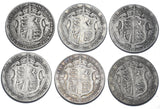 1902 - 1910 Halfcrowns Lot (6 Coins) - British Silver Coins - All Different