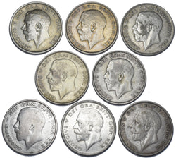 1920 - 1927 Halfcrowns Lot (8 Coins) - British Silver Date Run