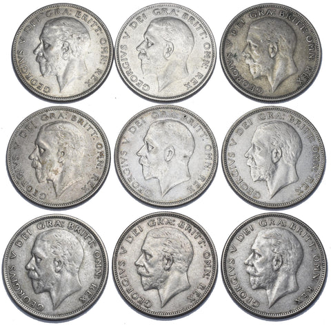 1928 - 1936 Halfcrowns Lot (9 Coins, Better Grades) - British Silver Date Run