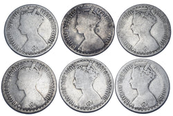 1859 - 1877 Gothic Florins Lot (6 Coins) - British Silver Coins - All Different