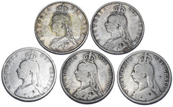 1887 - 1891 Florins Lot (5 Coins) - Victoria British Silver Coins - Date Run