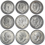 1911 - 1919 Florins Lot (9 Coins) - George V British Silver Coins - Date Run