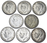 1928 - 1936 Florins Lot (8 Coins) - George V British Silver Coins - Date Run