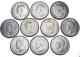 1937 - 1946 Florins Lot (10 Coins) - British Silver Coins - High Grade Date Run