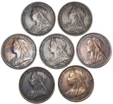 1895 - 1901 Pennies Lot (7 Coins) - Victoria British Bronze Coins - Date Run