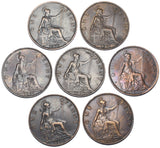 1895 - 1901 Pennies Lot (7 Coins) - Victoria British Bronze Coins - Date Run