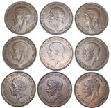 1927 - 1936 Pennies Lot (9 Coins) - British Bronze Coins - Better Grades