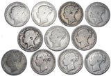 1871 - 1875 Shillings Lot (11 Coins) - British Silver Coins - All Different